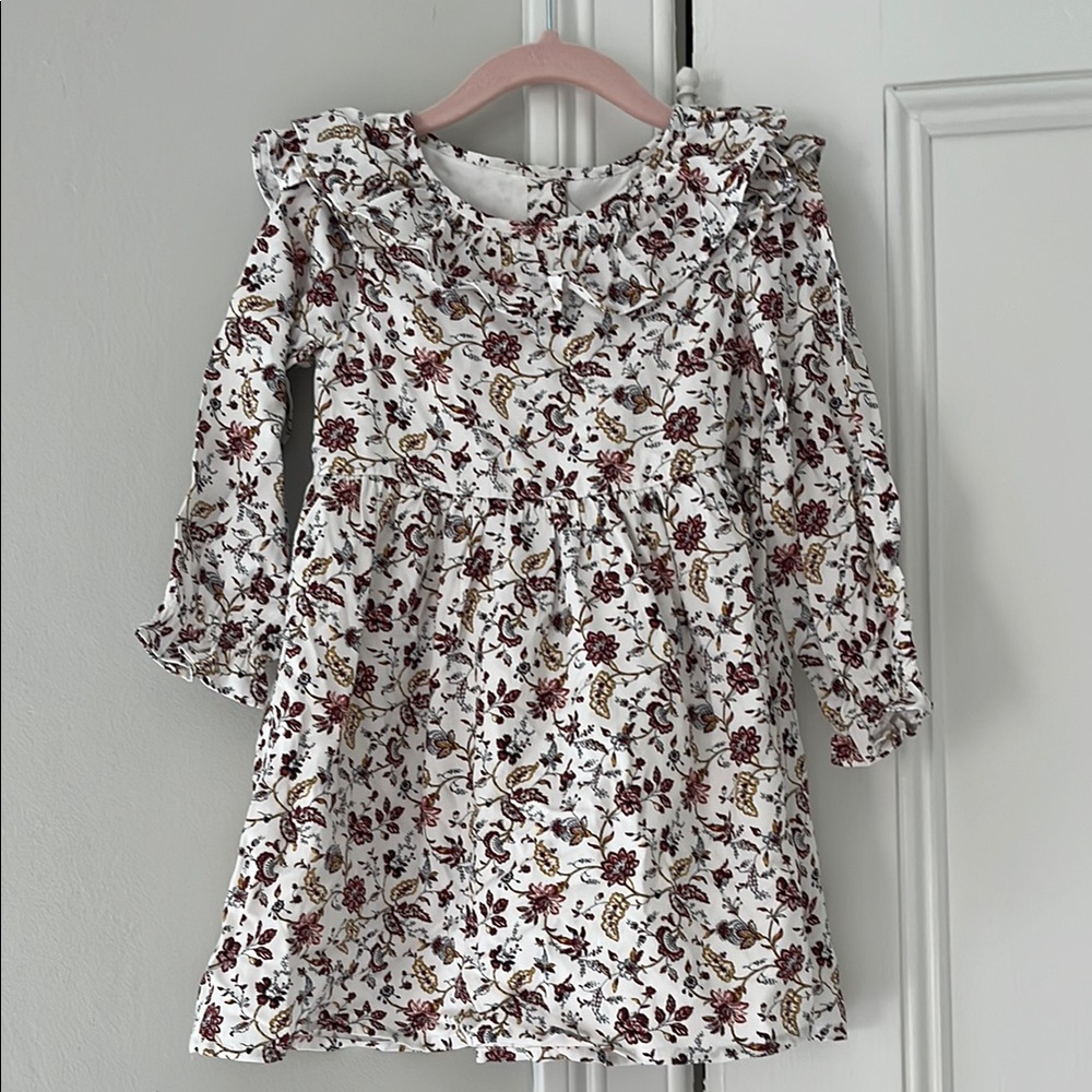 Janie and Jack Floral Long Sleeve Dress - White and Burgundy
